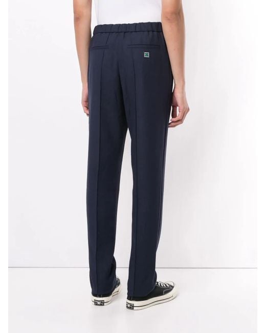 KENZO Blue Piped-Trim Drawstring Waist Trousers for men