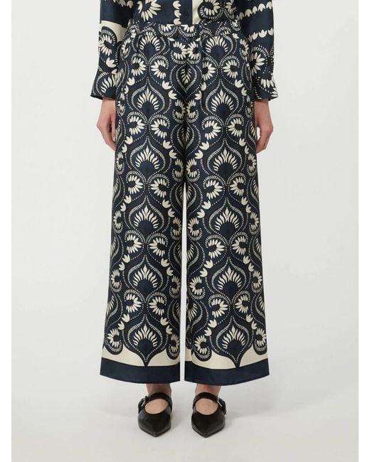 Weekend by Maxmara Blue Silk Ankle-Length Trosuers