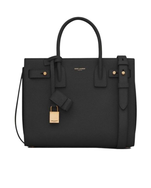Saint Laurent Black Sac De Jour Logo Detailed Tote Bag