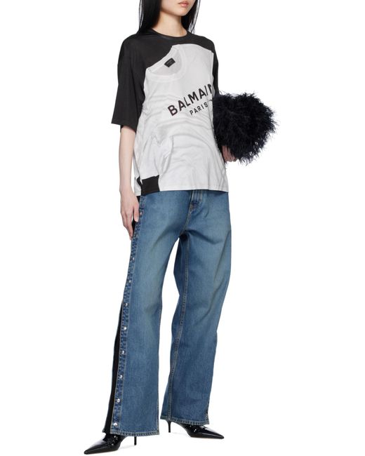 Balmain Gray Loose T-Shirt With Optical Illusion Print