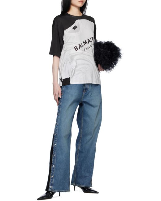 Balmain Gray Loose T-Shirt With Optical Illusion Print