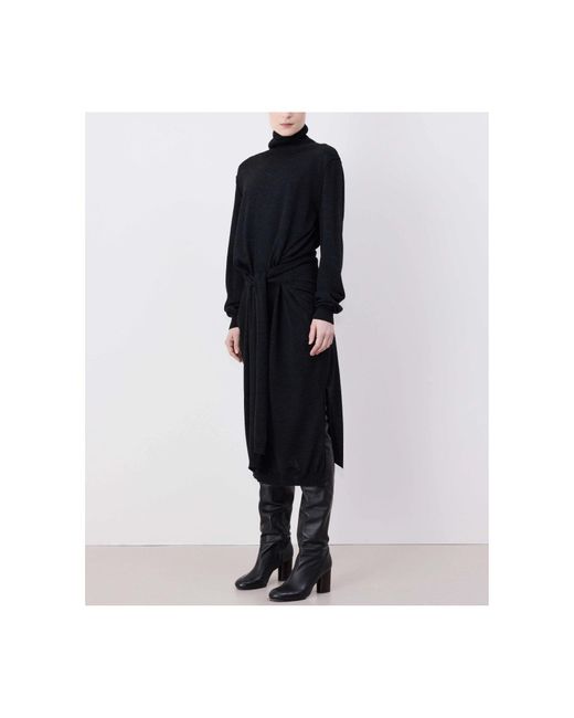 Lemaire Black Trompe L'Oeil Turtleneck Belted Midi Dress