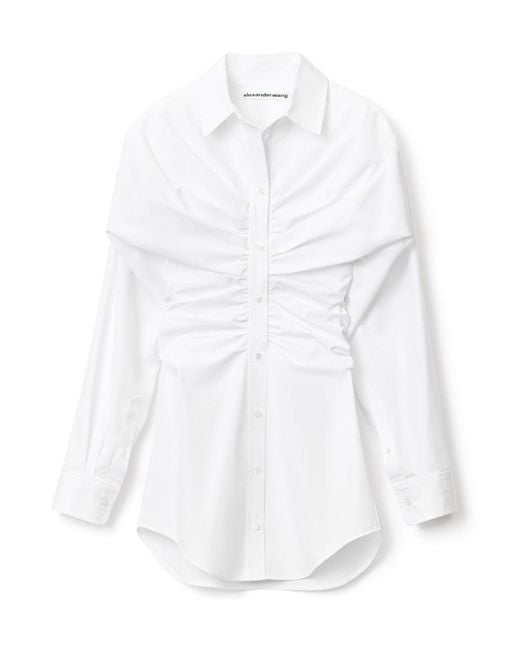 Alexander Wang White Draped Hourglass Mini Shirt Dress