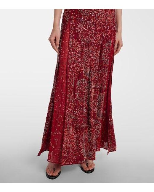 Rabanne Red Embellished Maxi Skirt