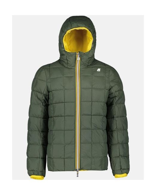 K-Way Yellow Logo-Patch Hooded Padded Jacket for men