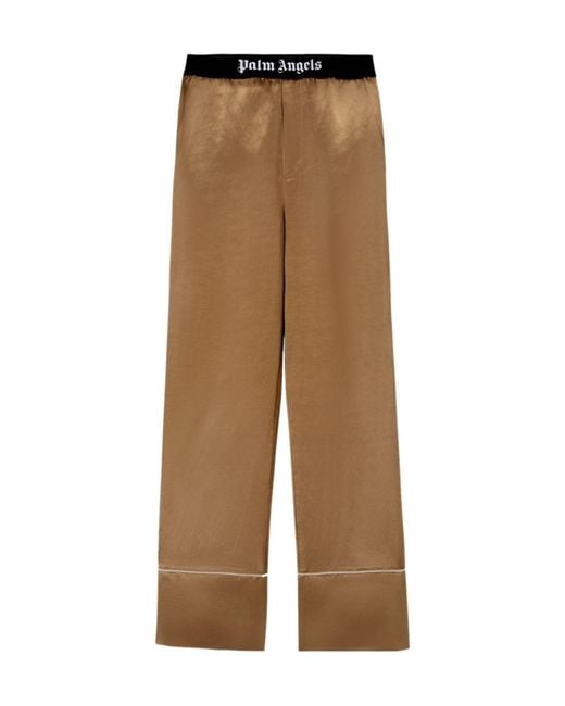 Palm Angels Natural Elastic Waist Satin Pajama Bottoms