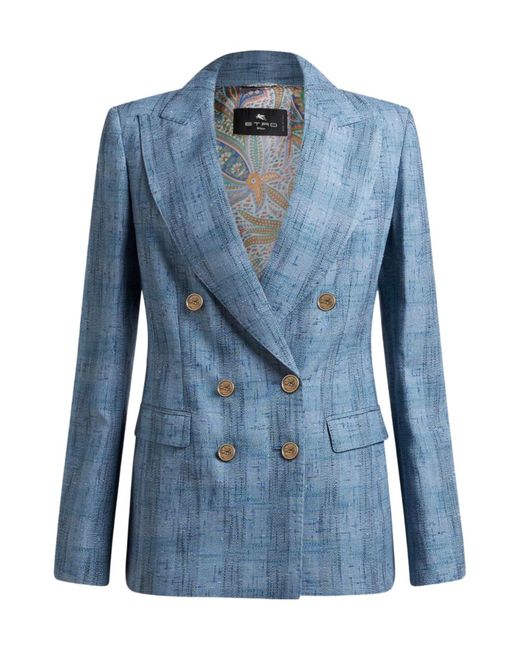 Etro Blue Double-Breasted Tailored Blazer