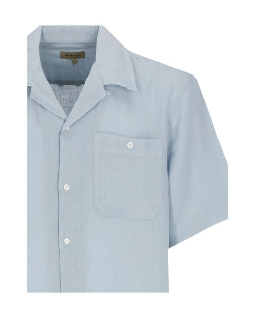 Woolrich Blue Straight Hem Short-Sleeved Shirt for men