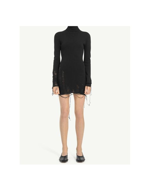 MM6 by Maison Margiela Black Roll Neck Distressed Mini Dress