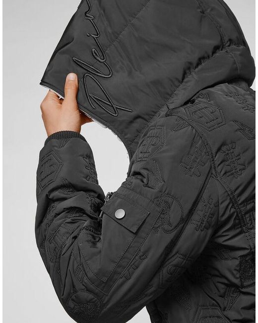 Philipp Plein Black Hooded Logo Embroidered Cotton Suit for men
