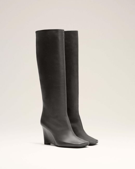 AMI Black Bicolor Wedge Knee-High Boots