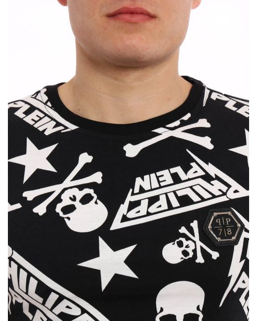 Philipp Plein Black T-Shirt With Round Neck And Short Sleeves for men