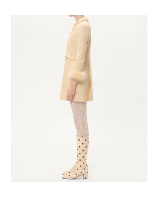 Valentino Natural Feather Detailed Long-Sleeved Mini Dress