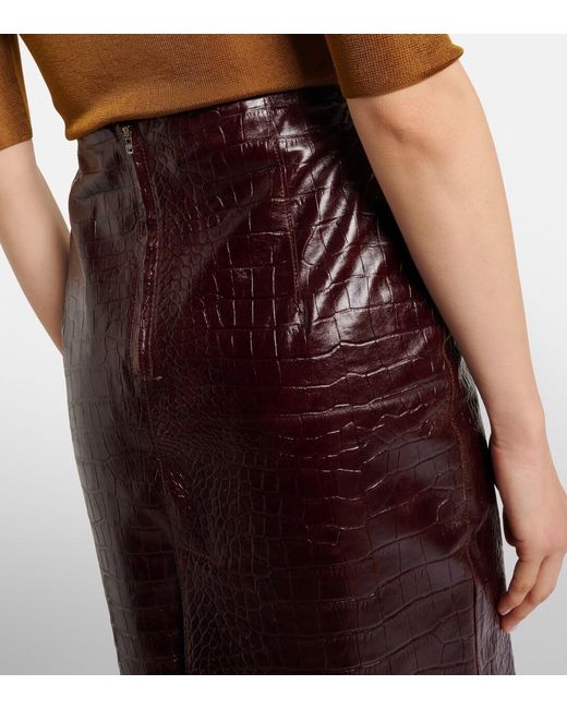 Nour Hammour Purple Elyse Croc-Effect Leather Pencil Skirt