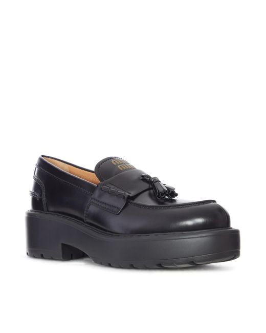 Miu Miu Black Round-Toe Loafers