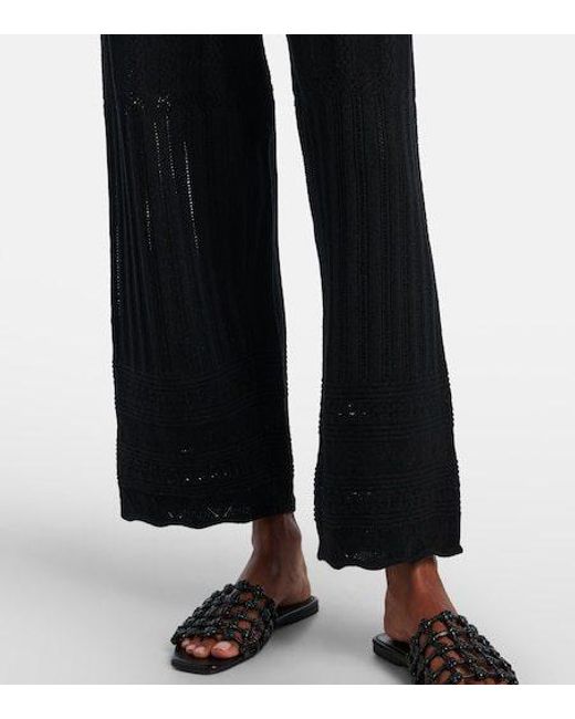 Eres Black Pointelle Wool And Cashmere Wide-Leg Pants