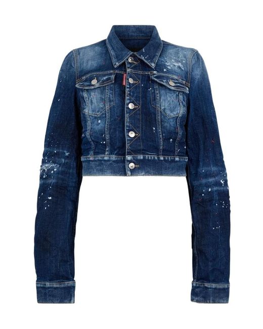 DSquared² Blue Medium Spots Wash Dean Distressed Jean Jacket