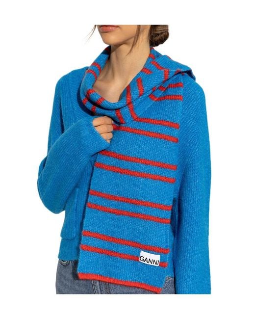 Ganni Blue Soft Wool Scarf