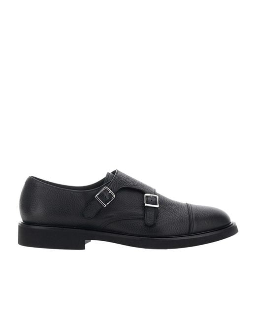 Doucal's Black Double-Buckle Loafers for men