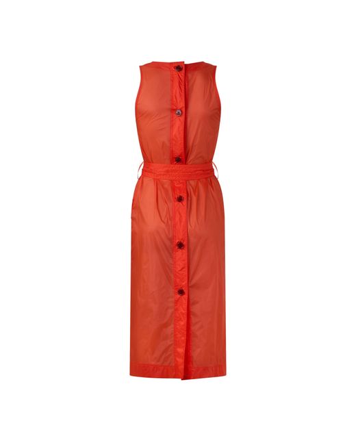 Saint Laurent Red Sleeveless Crewneck Tie-Waist Midi Dress