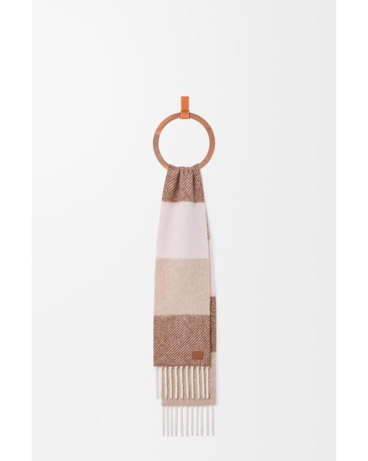 Loewe White Logo Patch Striped Fringed Scarf