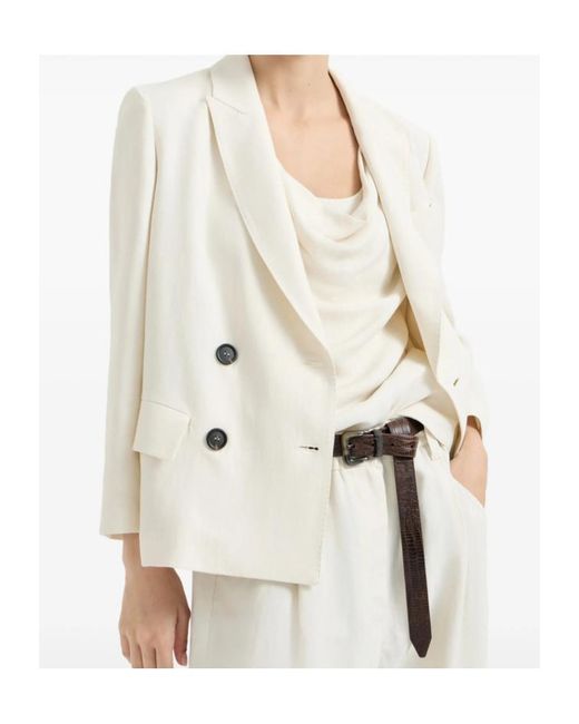 Brunello Cucinelli White Double-Breasted Tailored Blazer