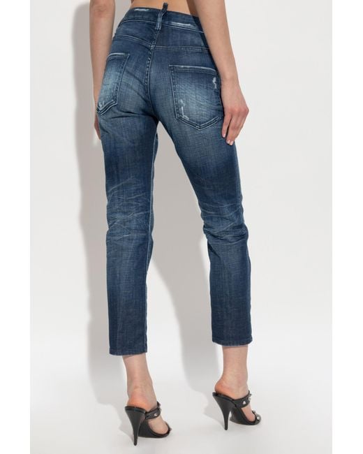 DSquared² Blue Straight Leg Distressed Jeans