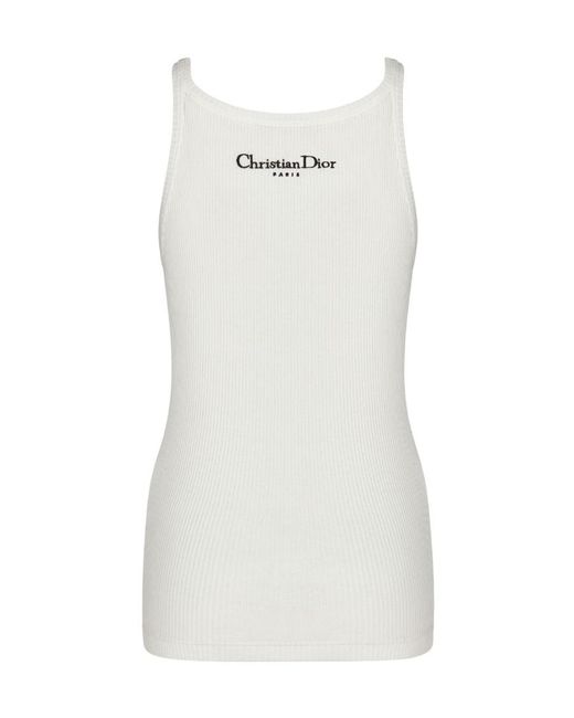 Dior White Christian Logo Embroidered Ribbed Singlet