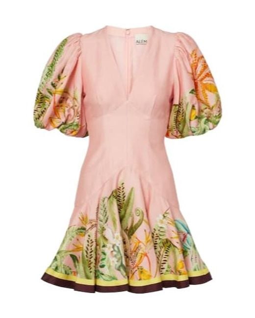 ALÉMAIS Pink Papaya Linen-Blend Minidress