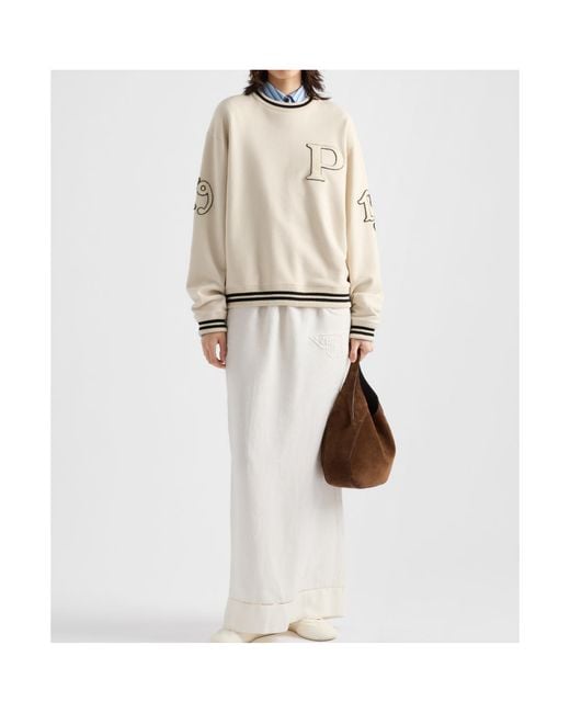 Prada Natural Cotton Fleece Sweatshirt With Patches