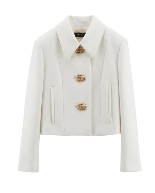 Gucci White Crêpe Wool Jacket With Double G Button