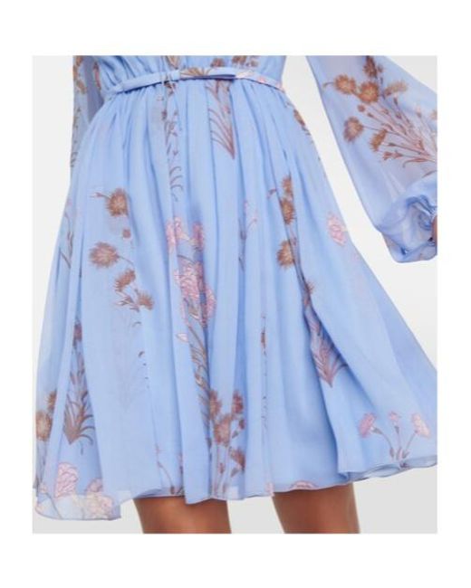 Giambattista Valli Blue Floral Silk Gerogette Minidress