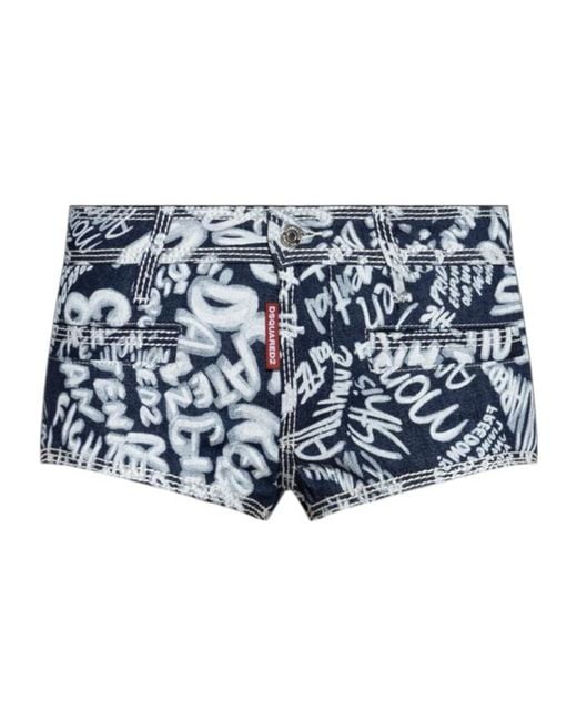 DSquared² Blue Pattern-Printed Denim Shorts