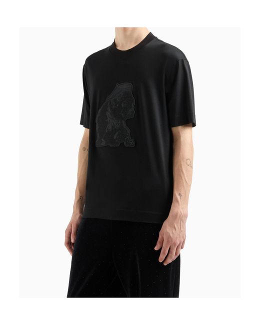 Emporio Armani Black Motif Embroidered Crewneck T-Shirt for men