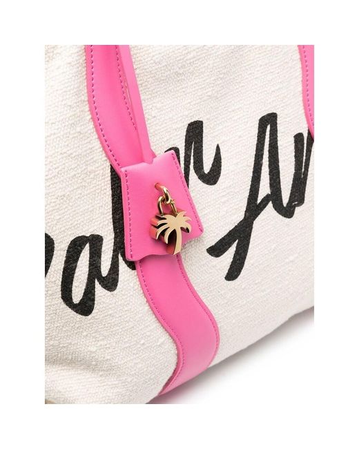 Palm Angels Pink Logo-Print Canvas Tote Bag
