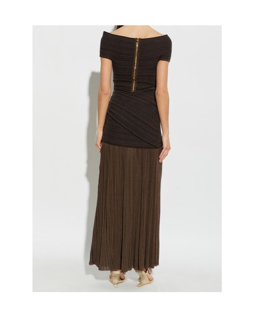 Balmain Brown Draped Off-Shoulder Dress