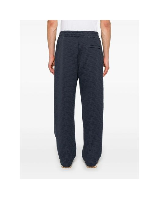 Fendi Blue Ff Monogram Straight-Leg Pants for men