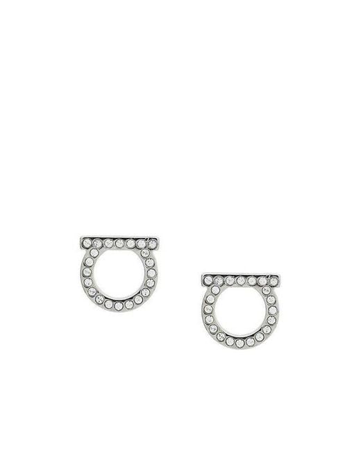 Ferragamo White Ferragamo Gancini Embellished Large Earrings