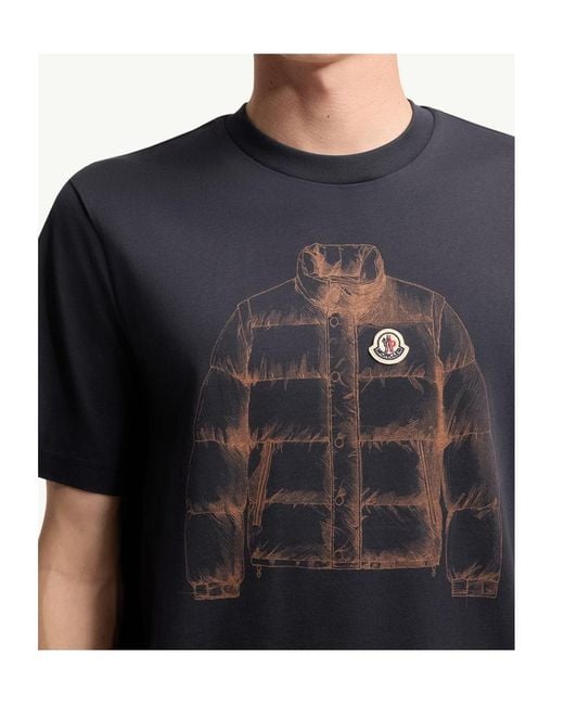 Moncler Blue Down Jacket Print Cotton T-Shirt for men