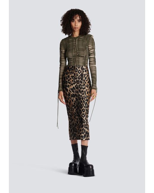 Balmain Multicolor Animal-Printed Midi Skirt