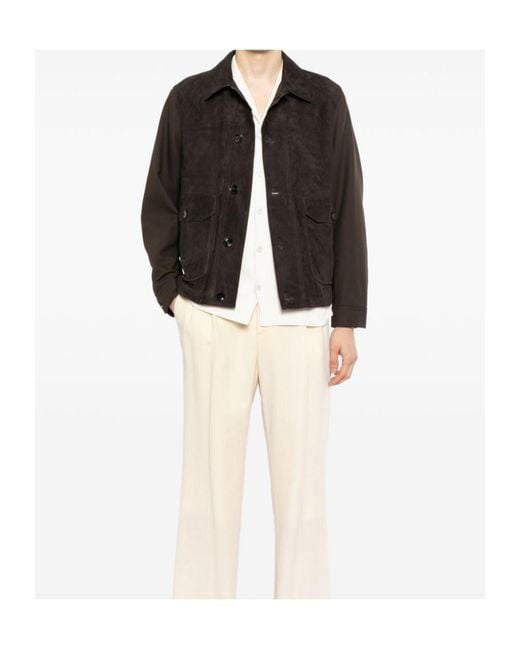 Brioni Black Collared Leather Jacket for men