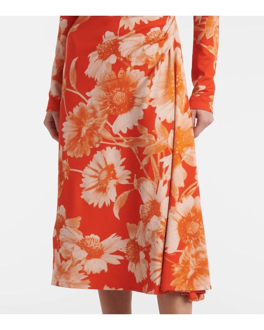 Erdem Red Floral Draped Ponte Jersey Midi Dress