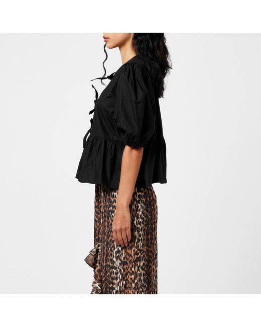 Ganni Black Stylish Puff-Sleeve Top