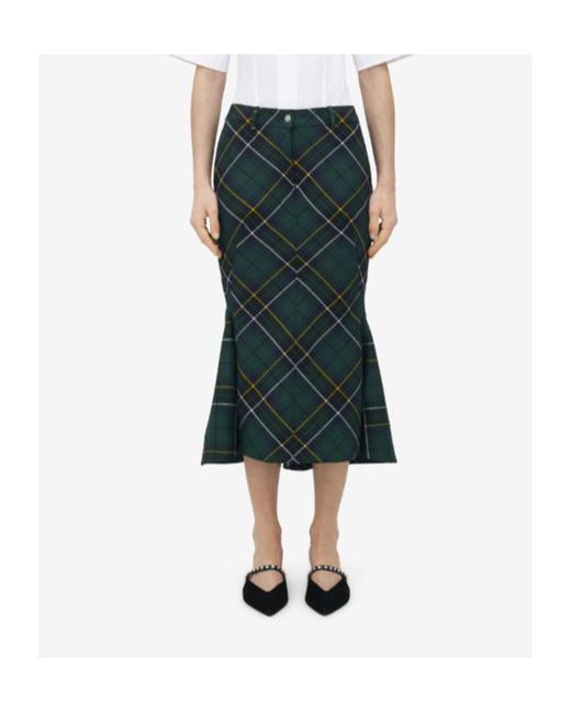 Alexander McQueen Green Kickback-Detail Plaid Skirt