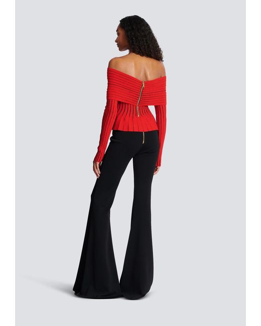 Balmain Red Knotted Off-The-Shoulder Top