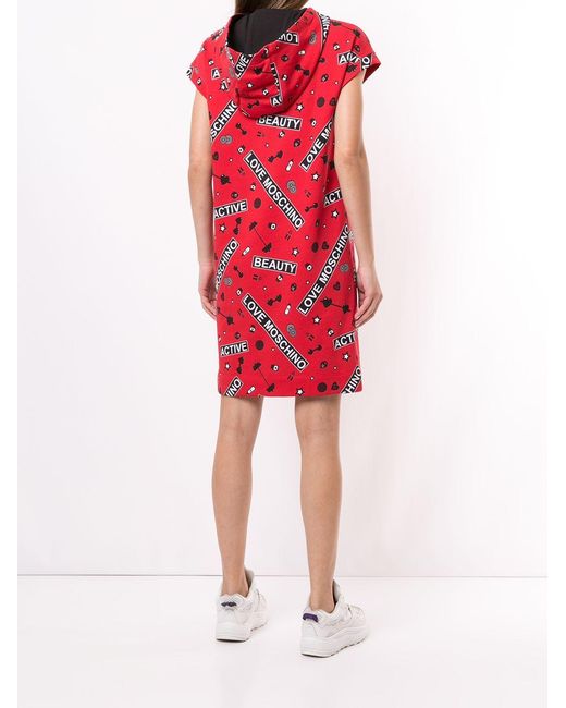 Moschino Red Classic Printed Hooded Dress