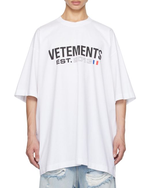 Vetements White Logo-Print Cotton T-Shirt for men