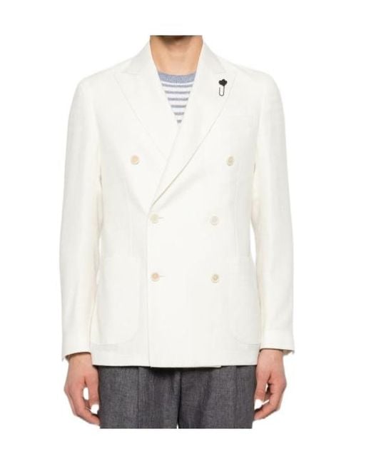 Lardini White Double-Breasted Suit Jacket for men