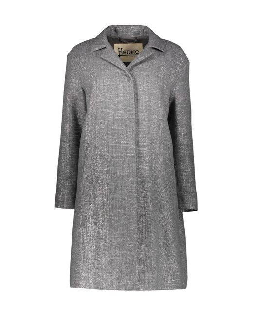 Herno Gray Lurex Three-Quarter Sleeve Coat
