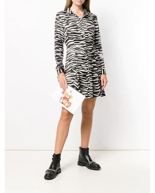 Moschino White Logo Print Clutch Bag